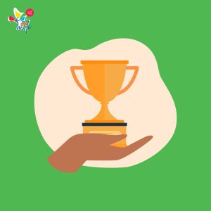 Teamwork and team success concept. Best employees winning cup, celebrating victory. Flat vector illustration for leadership and career achievement topics